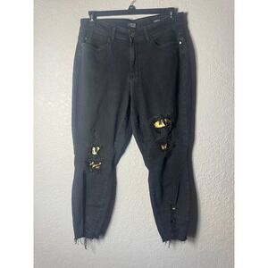 Judy Blue Womens Black Skinny Fit Jeans Distressed Cheetah Print Pockets 16W